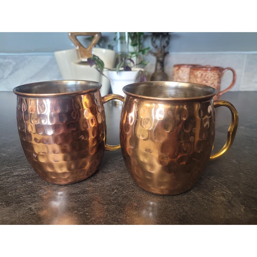 Vintage Set of 2 GODINGER Silver Art‎ Co. STAMPED Hammered Copper Mugs